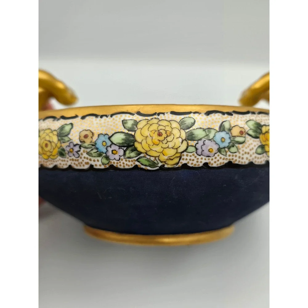 Bavaria Porcelain Floral Nut‎ Bowl Cobalt Blue Gold Gilded Vintage Excellent